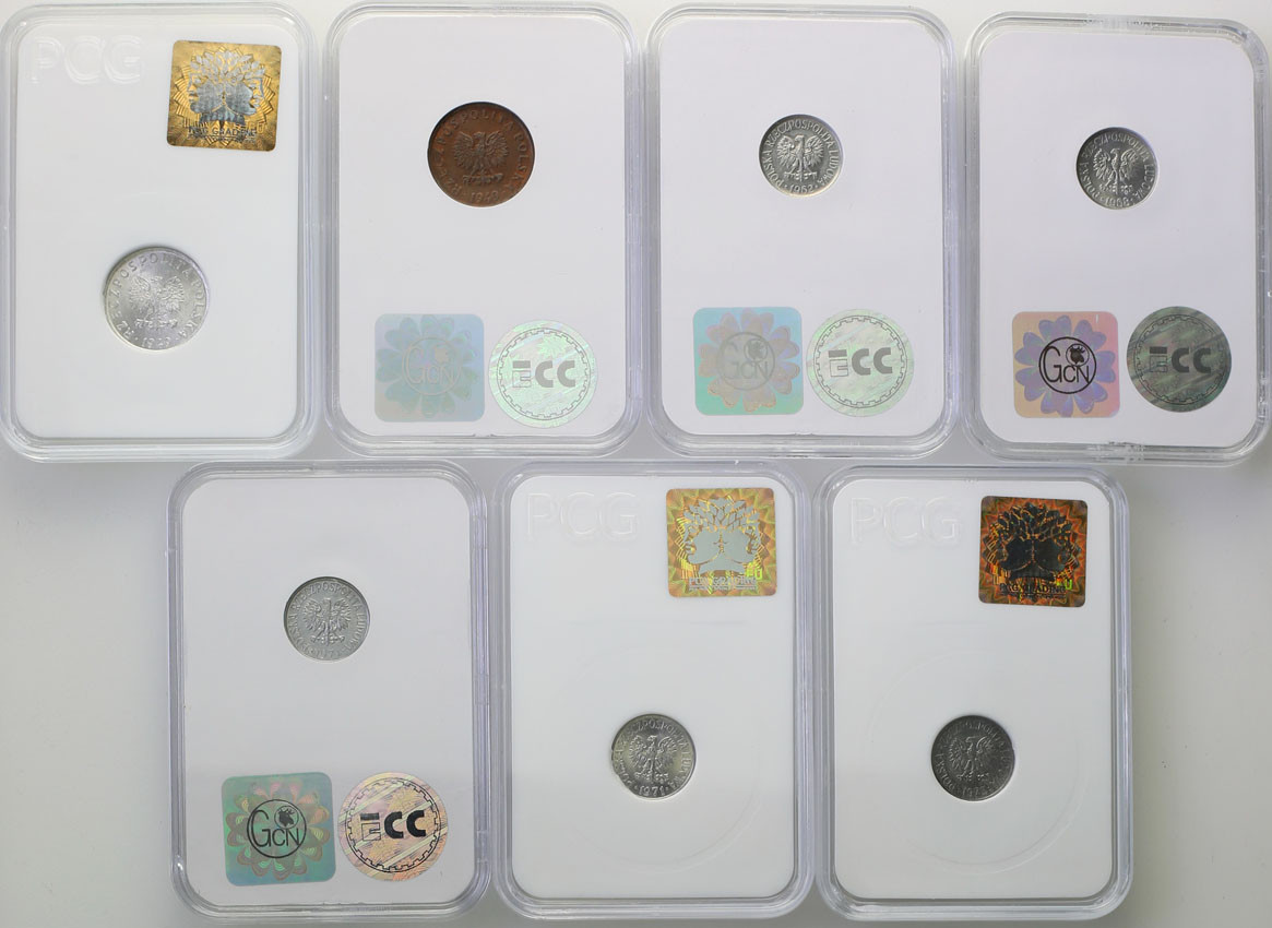PRL. Zestaw monet 5 groszy z lat 1949 - 1972 - 7 sztuk